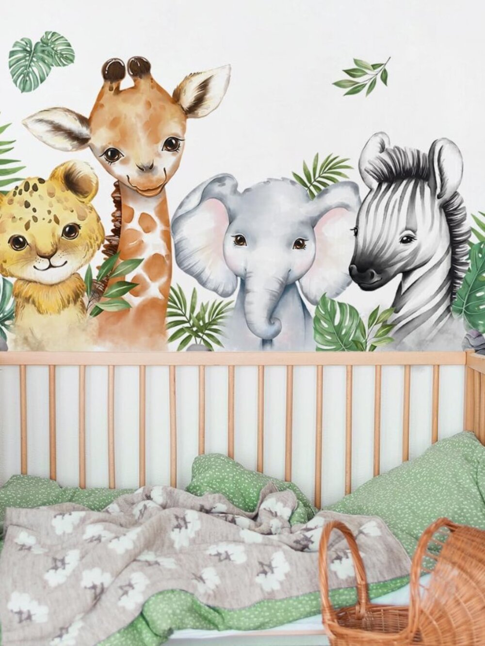 52.51x23.62 Inch Watercolor Jungle Animal Wall Decals Safari Forest Animal Wall